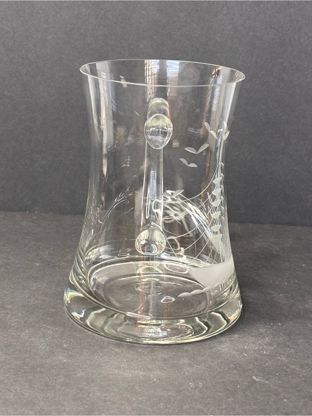 VTG Javit Crystal Clipper Schooner Ship Etched Glass Beer Mug Stein - Picture 4 of 8